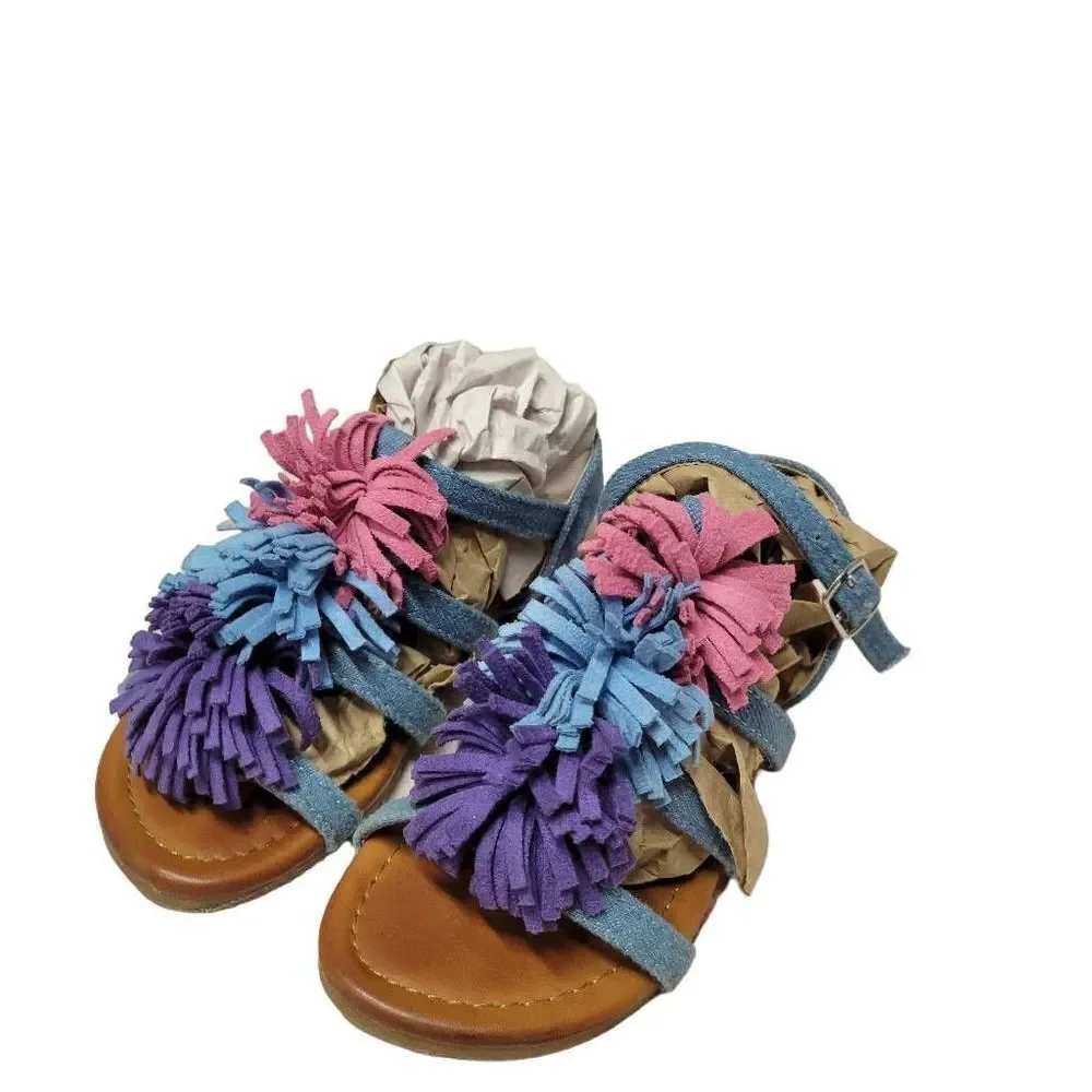 Madden Girl denim pompom sandals 10